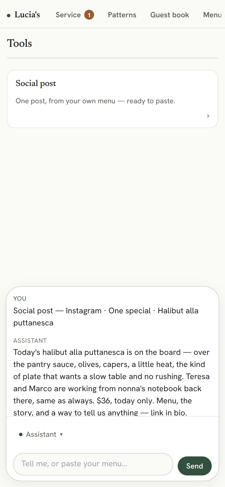 Ask for a post about tonight’s special